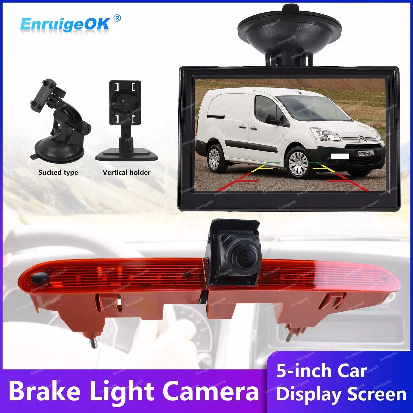 Brake Light Reversing Camera for Citroen Berlingo Peugeot Partner +5'' Monitor