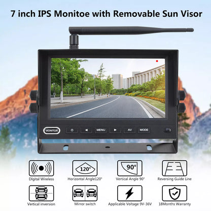 Wireless Backup Camera System 7'' Rear View Monitor For Truck RV Trailer Van Bus