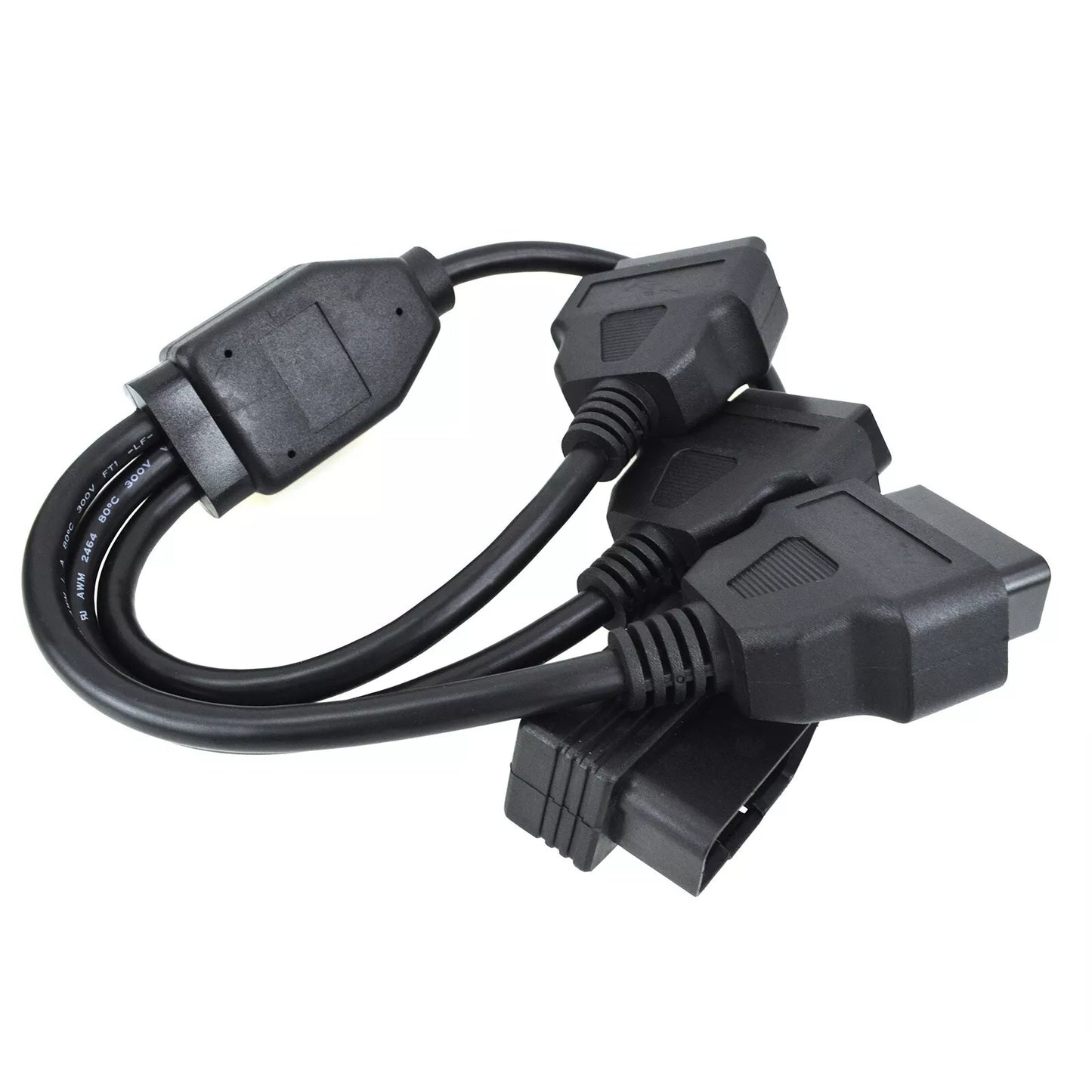 16 Pin OBD2 OBD II Splitter Adapter Cable RA Male to Three Female Y Cable