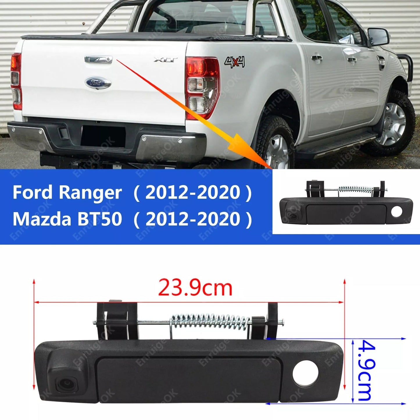 Tailgate Handle Backup Rear View Camera for Ford Ranger Mazda BT50 + 5'' Monitor