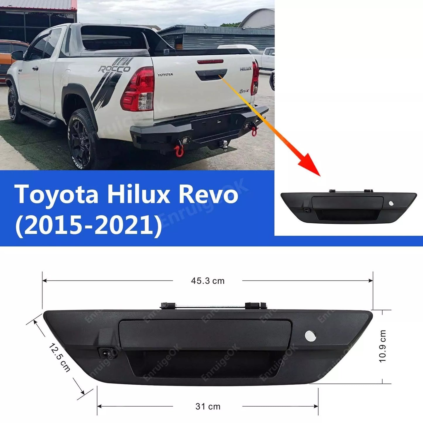 Black Tailgate Handle Backup Camera For Toyota Hilux Revo 2015-2021 + 5" Monitor