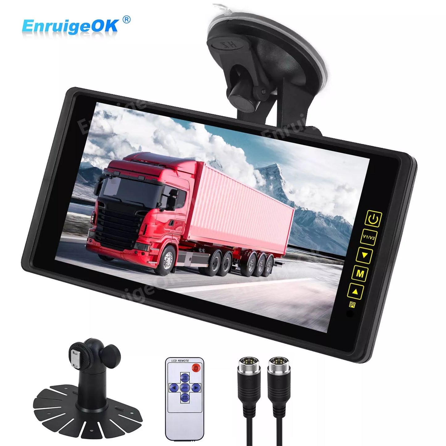 9" TFT LCD Rear View Mirror Monitor 2 Way Video Input for Truck Bus RV Camera