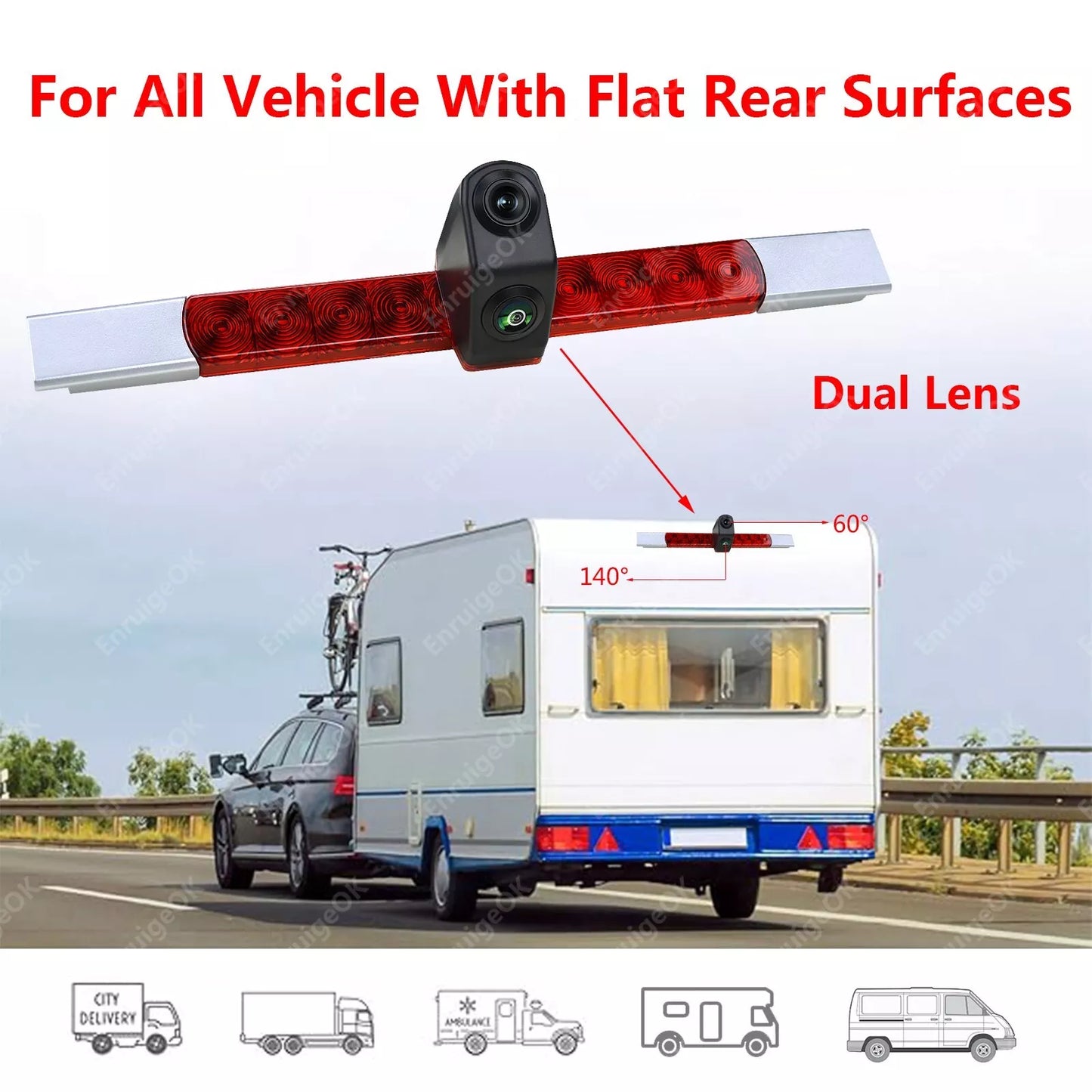 Universal Flat Surface Mount Brake Light Reversing Camera for RV Cargo Van Bus