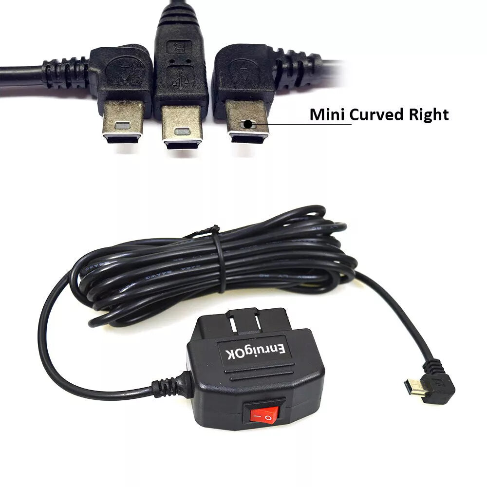 Mini USB to OBD2 Charging Cable Power Adepter with Switch Buttonfor Car Dash Cam