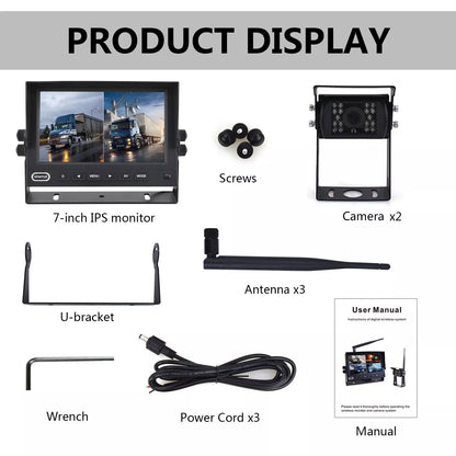 Wireless Backup Camera System 7'' Rear View Monitor For Truck RV Trailer Van Bus