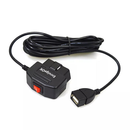 OBD2 to Micro USB Port Power Charging Cable with Switch Button for Car Dash Cam