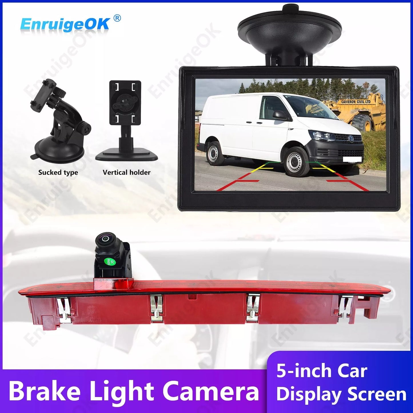 3rd Brake Light Rear View Backup Camera and Monitor Kit for VW Transporter T6