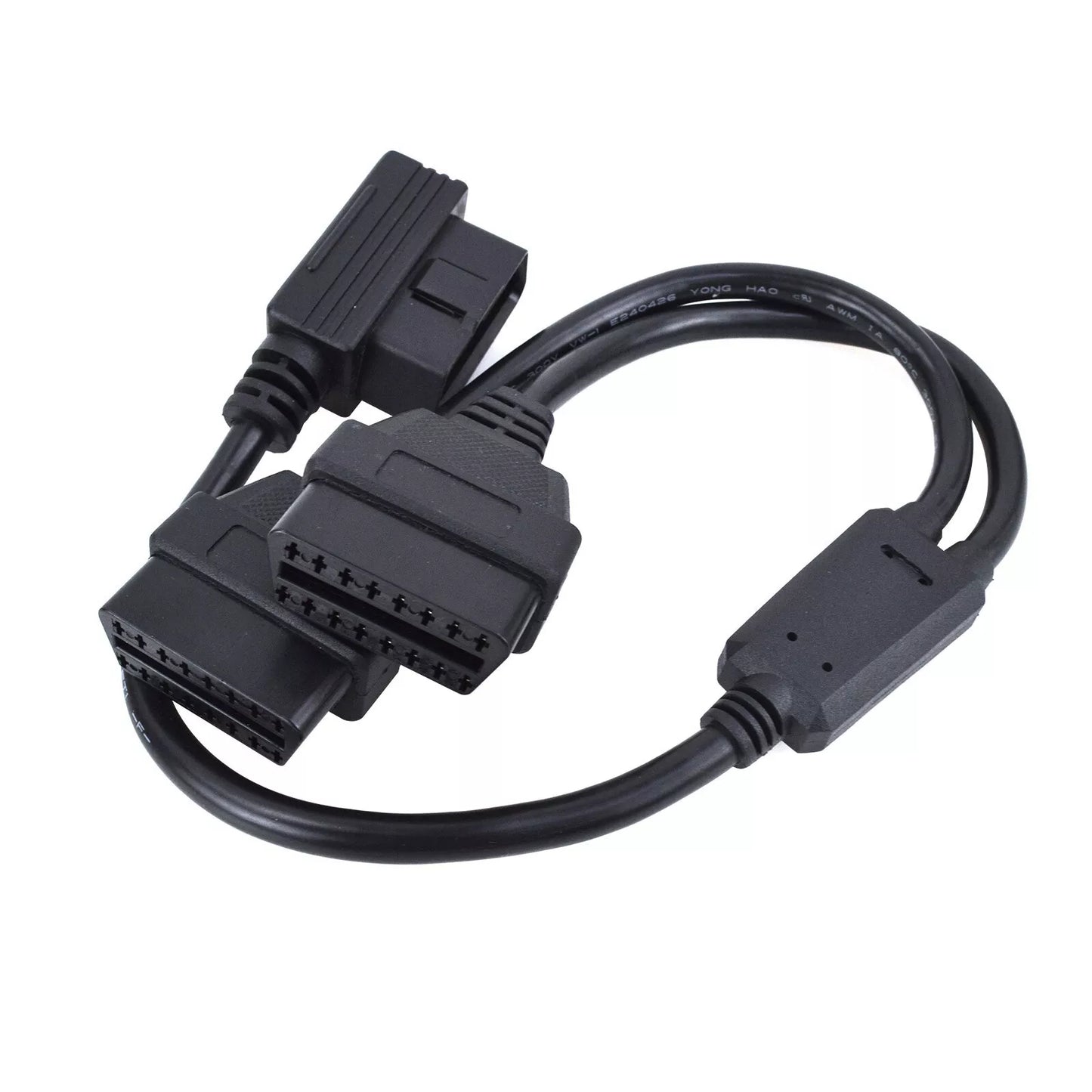 16 Pin OBD2 OBD II Splitter Adapter Cable RA Male to Dual Female Y Cable