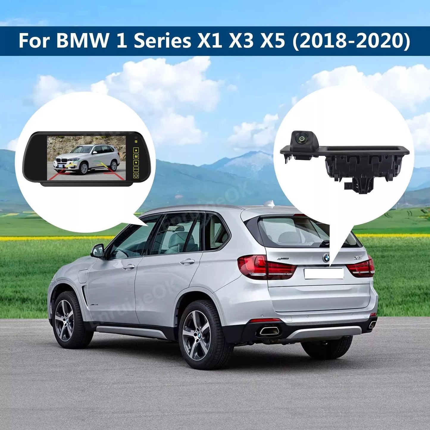 Car Trunk Handle Backup Camera for BMW 1 Series X1 X3 X5 2018-2020 + 7'' Monitor