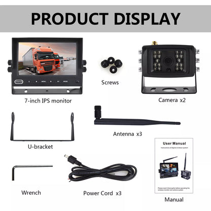 Wireless Backup Camera System 7'' Rear View Monitor For Truck RV Trailer Van Bus