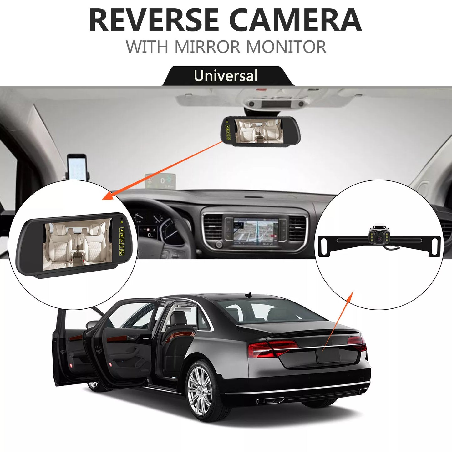 Car Backup Camera Rear View System Night Vision Parking Kit + 7" Mirror Monitor