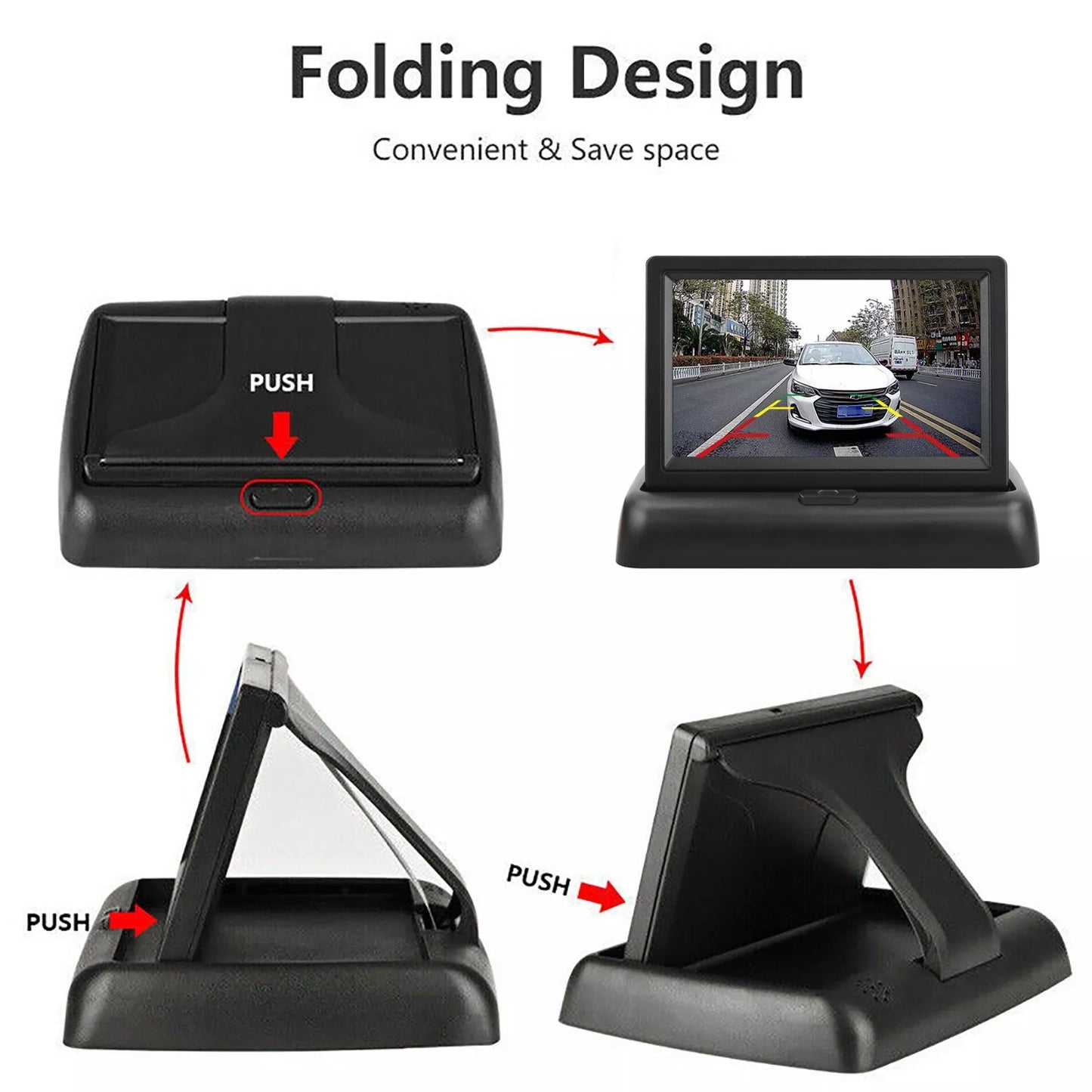 4.3" TFT-LCD Foldable Screen Monitor for Car Rear View Backup Reversing Camera