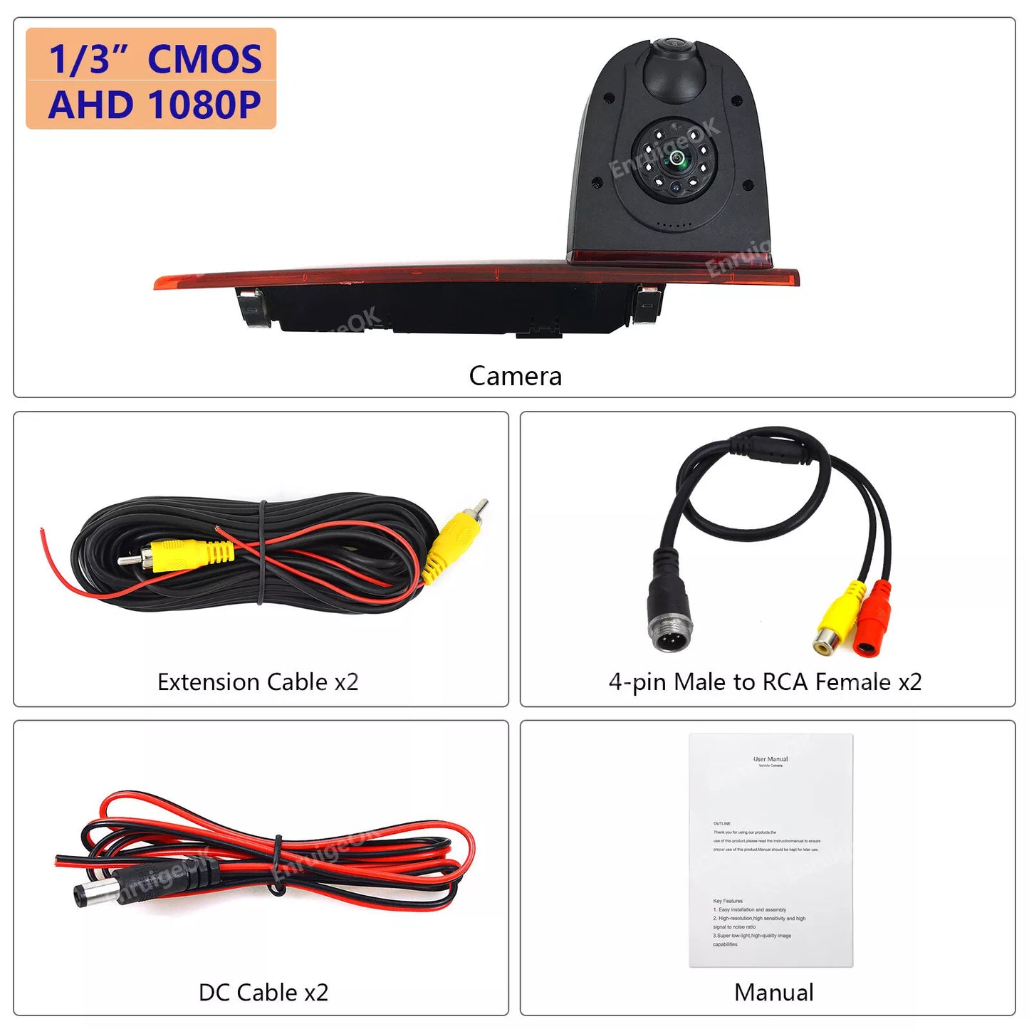 Dual Lens Third Brake Light Backup Camera for Ford Transit Custom 2014-2018