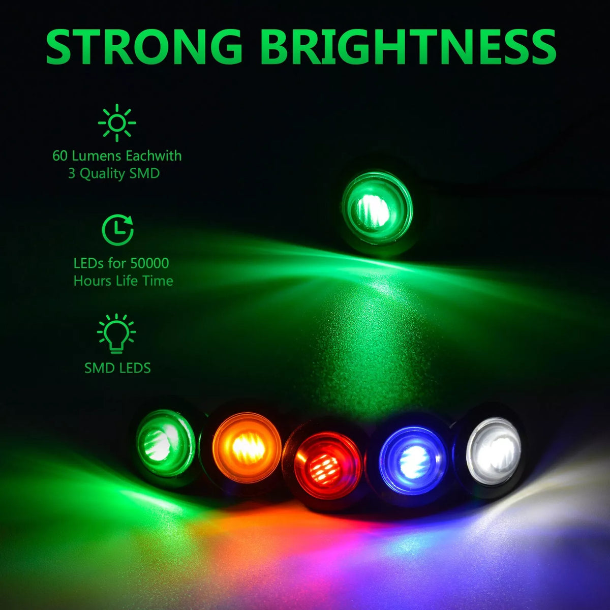12/24V 3/4" 3 LED Round Side Marker Indicator Bullet Light for Truck Bus Trailer