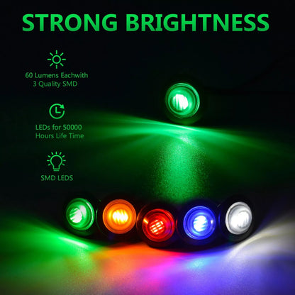 12/24V 3/4" 3 LED Round Side Marker Indicator Bullet Light for Truck Bus Trailer