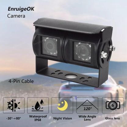 Dual Lens Rear View Reversing Backup Camera for Motorhomes Bus IR Night Vision