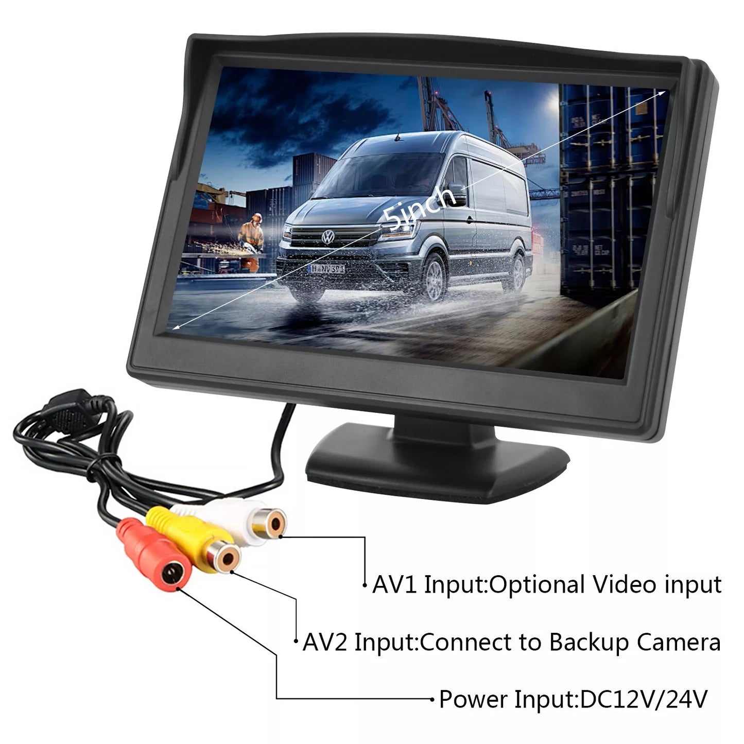 5" LCD Color Screen Backup Monitor Display RCA Video for Car Rear View Camera