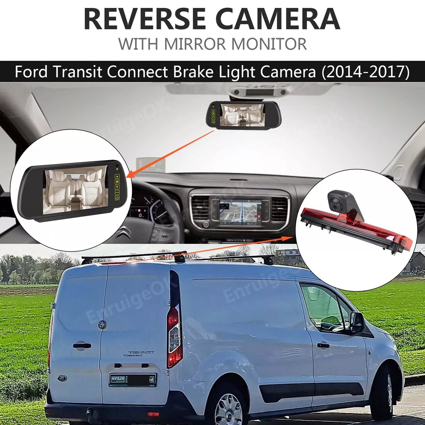 Brake Light Rear View Backup Camera for Ford Transit Connect +7'' Mirror Monitor