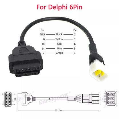 16PIN OBD2 Connector Diagnostic Scanner Cable Fit for SUZUKI Honda Motorcycle