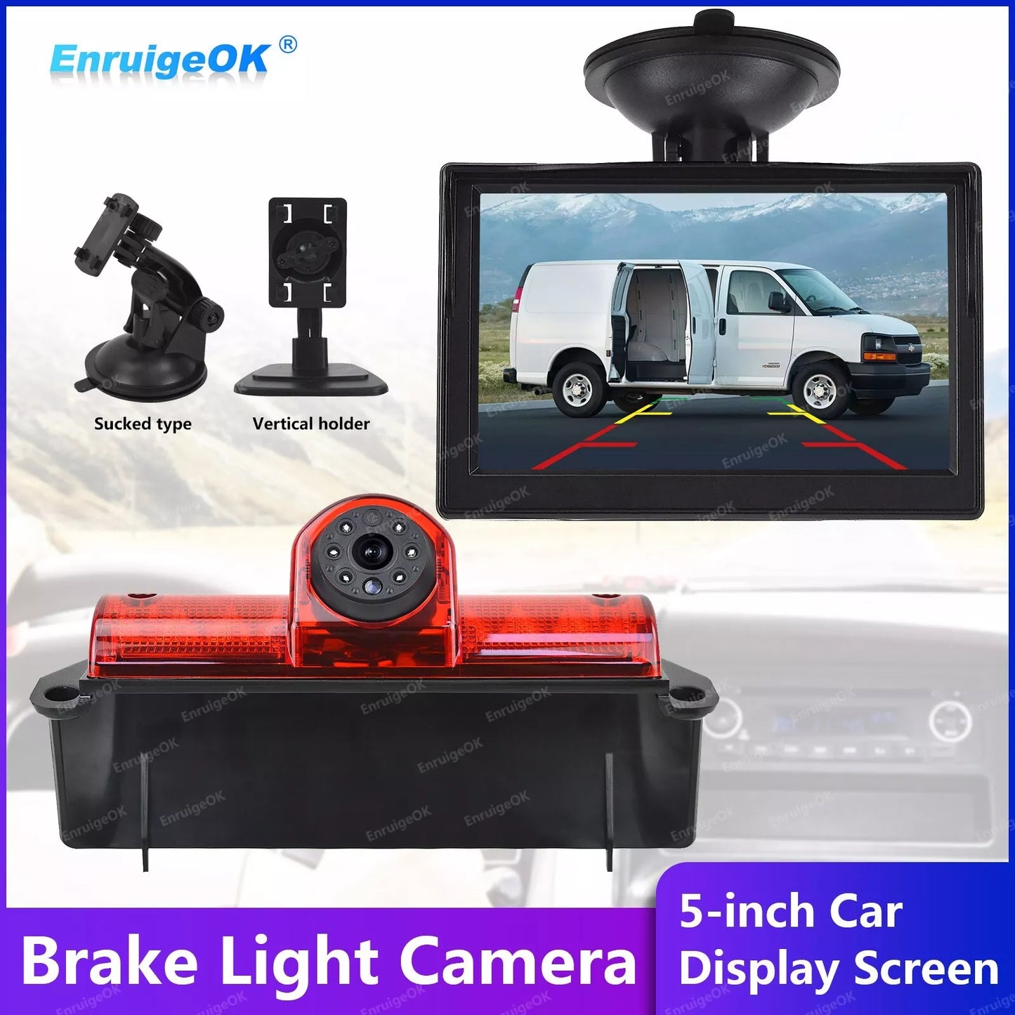 5'' Monitor &Brake Light Backup Camera For Chevy Express GMC Savana Explorer Van