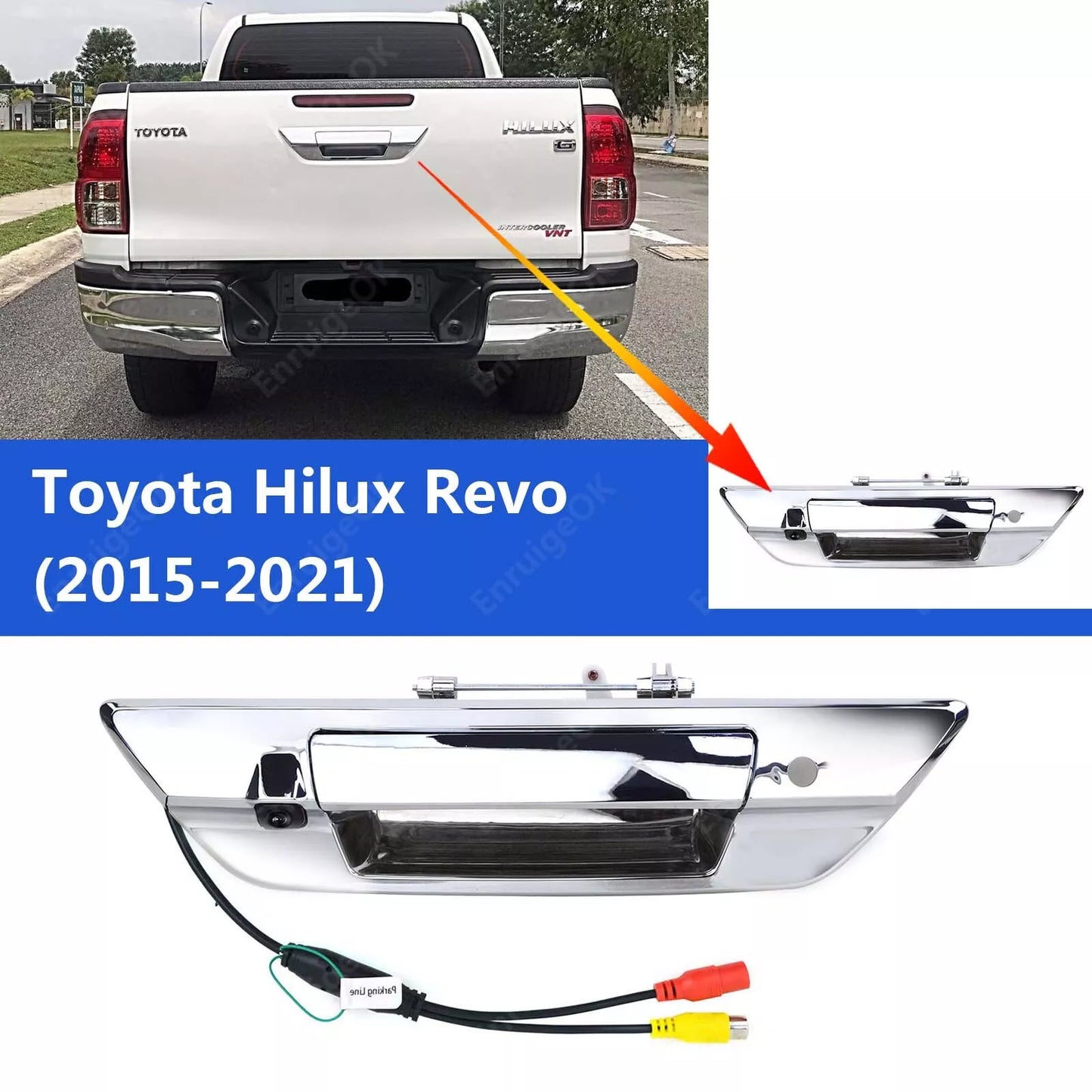 For 2015-2021 Toyota Hilux Revo Chrome/Black Tailgate Handle Backup Camera Kit