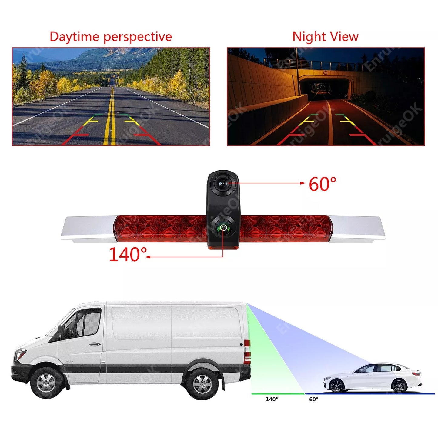 7" Monitor &Universal Brake Light Rear View Backup Camera for Cargo Van RV Bus