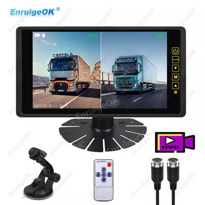 9-inch Car Rear View Mirror Monitor Split Screen DVR Recorder for Truck Bus RV