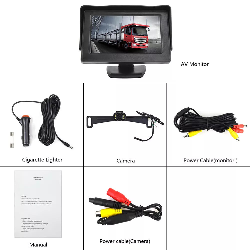 Car Rear View Backup Camera Reverse HD Parking Night Vision and 4.3" Monitor