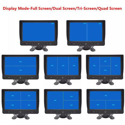 9" Quad Split Screen Monitor 4CH Car Rear View Monitor for Truck Bus RV Camera