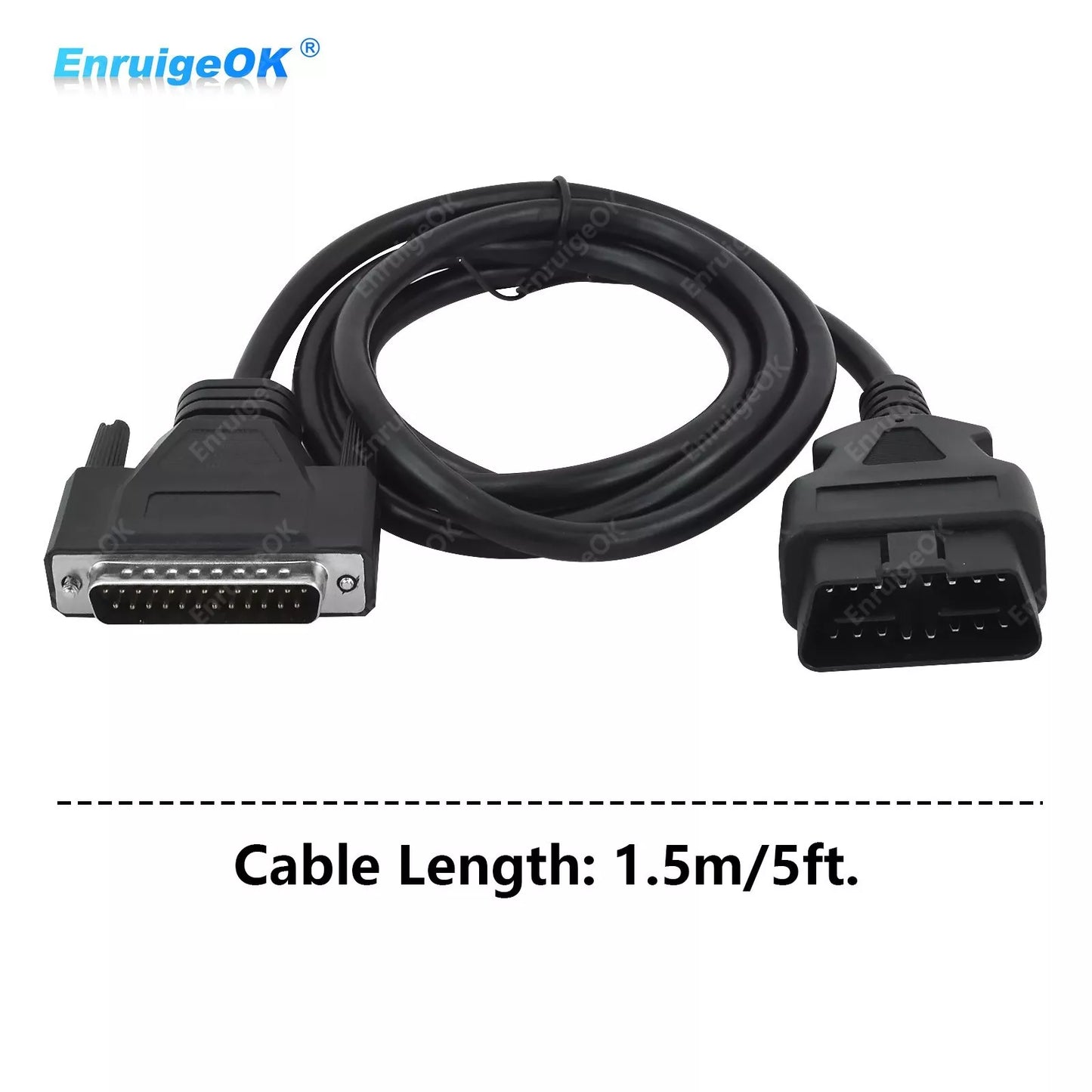 Male 16Pin OBD2 to Male DB25 RS232 Serial Port Diagnostic Extension Cable 1.5m