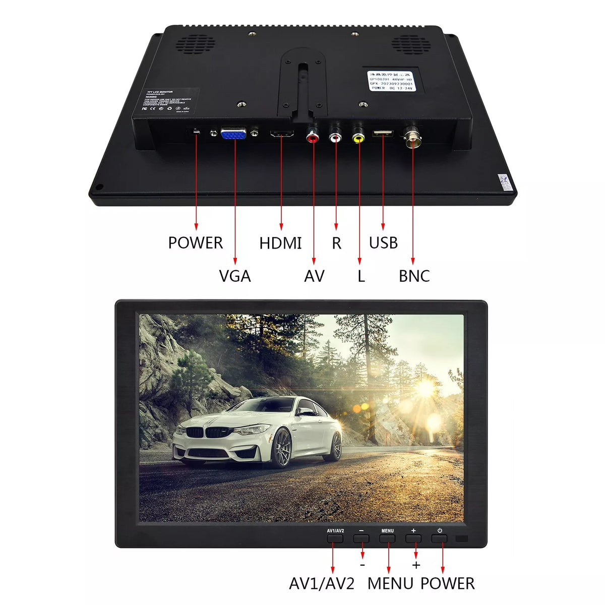 10.1" TFT CCTV Monitor 1920*1080P USB AV VGA HDMI BNC Input for Computer PC DSLR