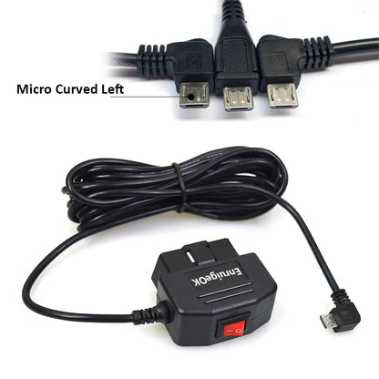 OBD2 to Micro USB Port Power Charging Cable with Switch Button for Car Dash Cam