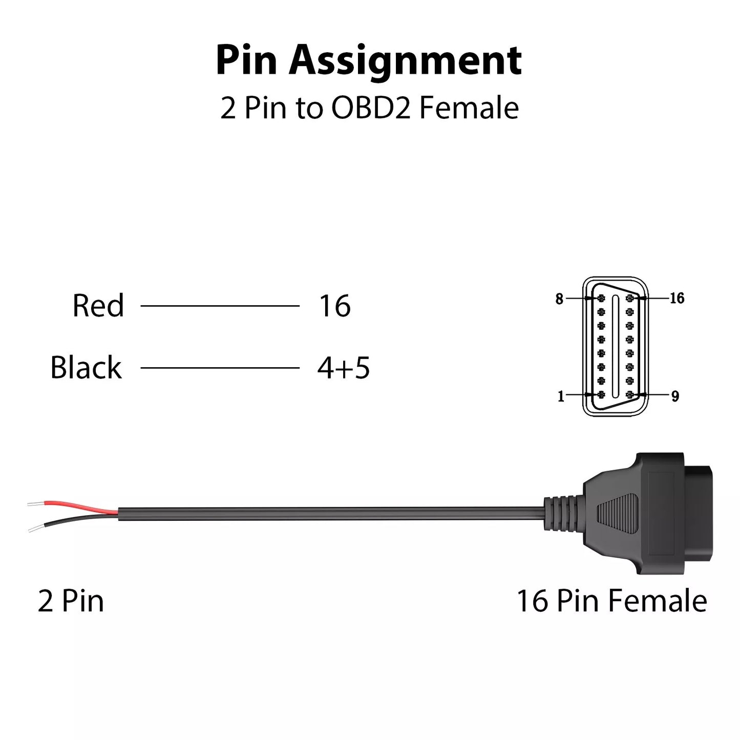 OBD2 OBDII 16 Pin Female Connector Adapter to Open Plug Wire Diagnostic Cable