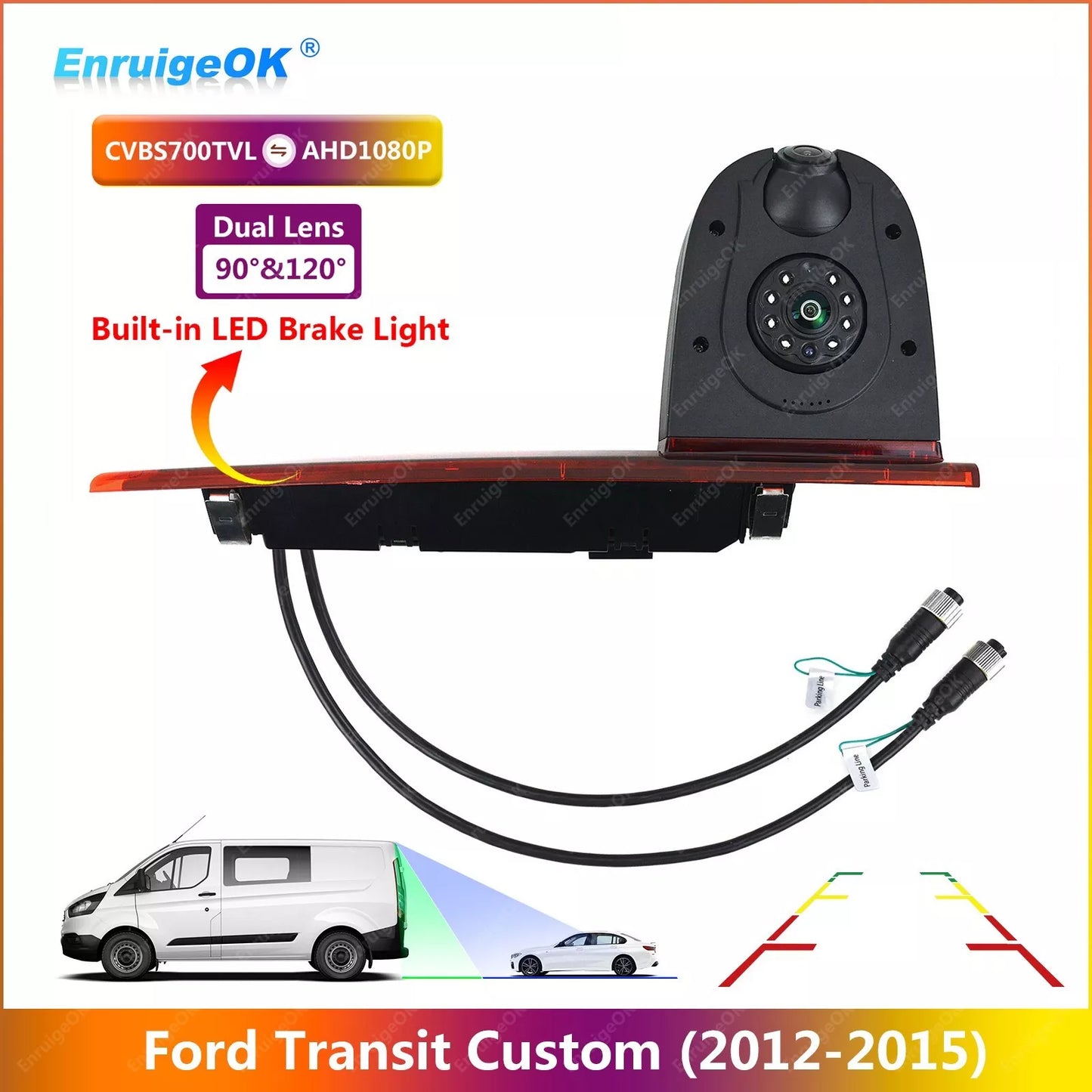 Dual Lens 3rd Brake Light Backup Camera for Ford Transit Custom Van(2012-2015)