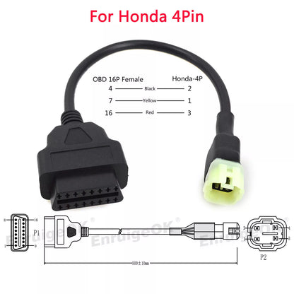 16PIN OBD2 Connector Diagnostic Scanner Cable Fit for SUZUKI Honda Motorcycle