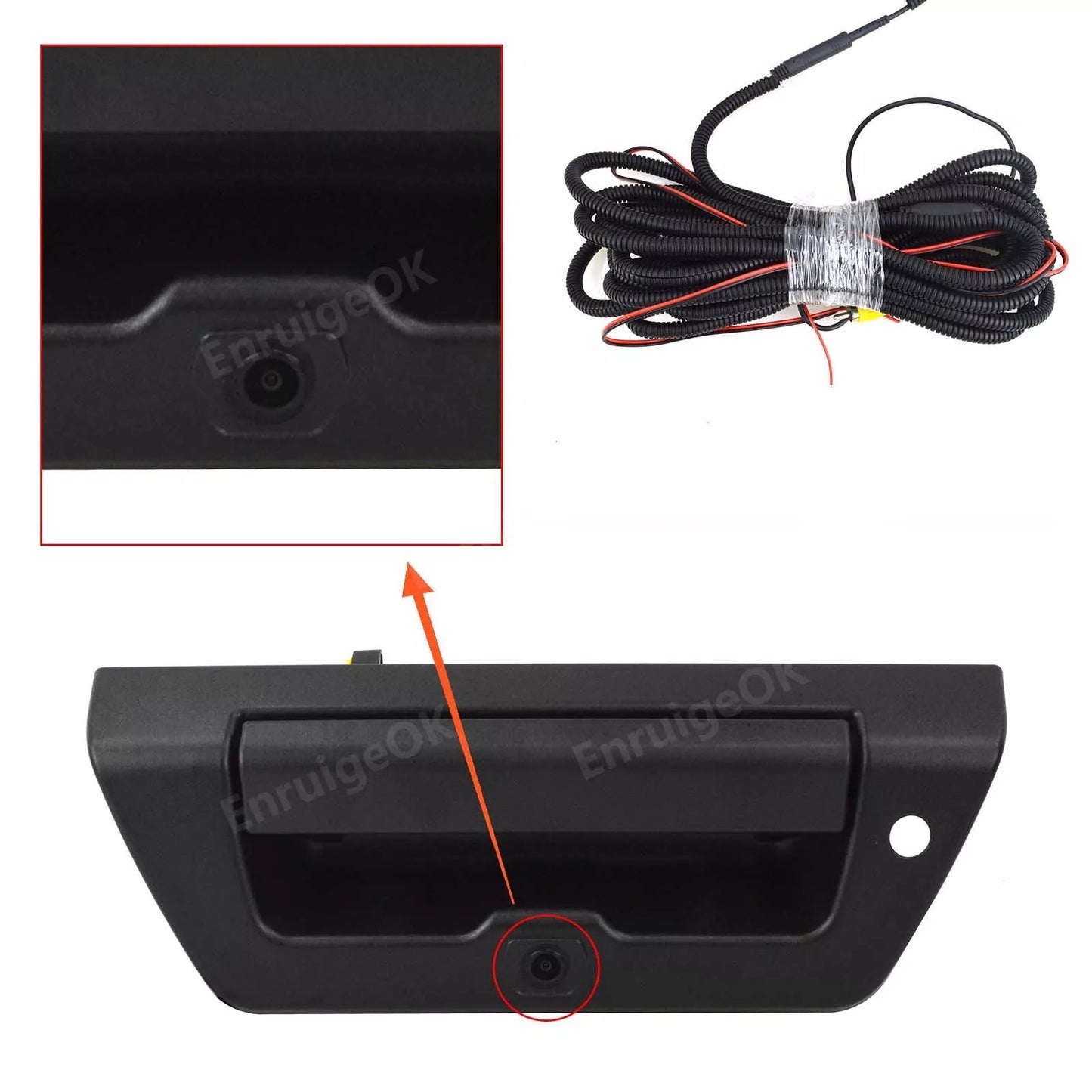 Black Tailgate Handle Backup Camera w/ Wire for Ford F-150 2015-2018