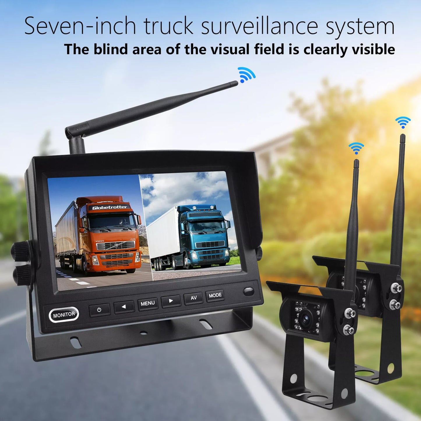 Wireless Backup Camera System 7'' Rear View Monitor For Truck RV Trailer Van Bus