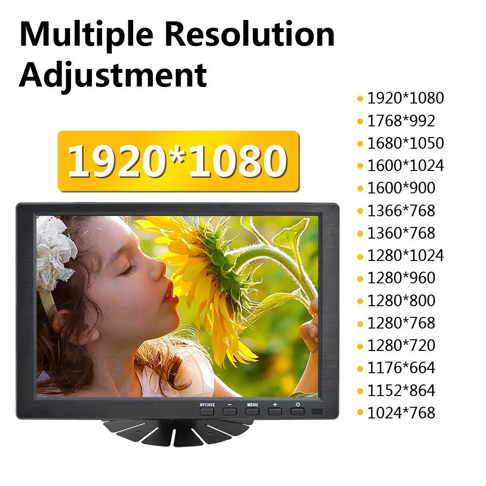 10.1" TFT CCTV Monitor 1920*1080P USB AV VGA HDMI BNC Input for Computer PC DSLR