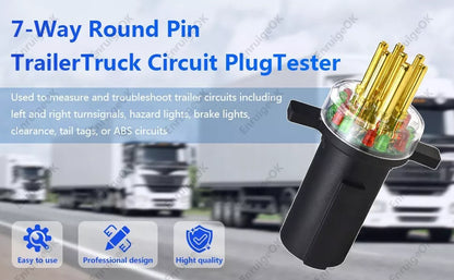 7-Way Round Pin Trailer Circuit Plug Tester #7865L Trailer Tractor Light Tester