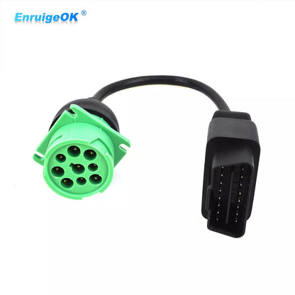 9Pin J1939 to 16Pin OBD2 OBDII Male Adapter Heavy Duty Truck Diagnostic Cable