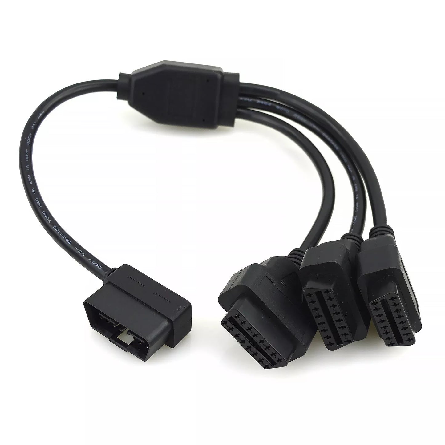 16 Pin OBD2 OBD II Splitter Adapter Cable RA Male to Three Female Y Cable