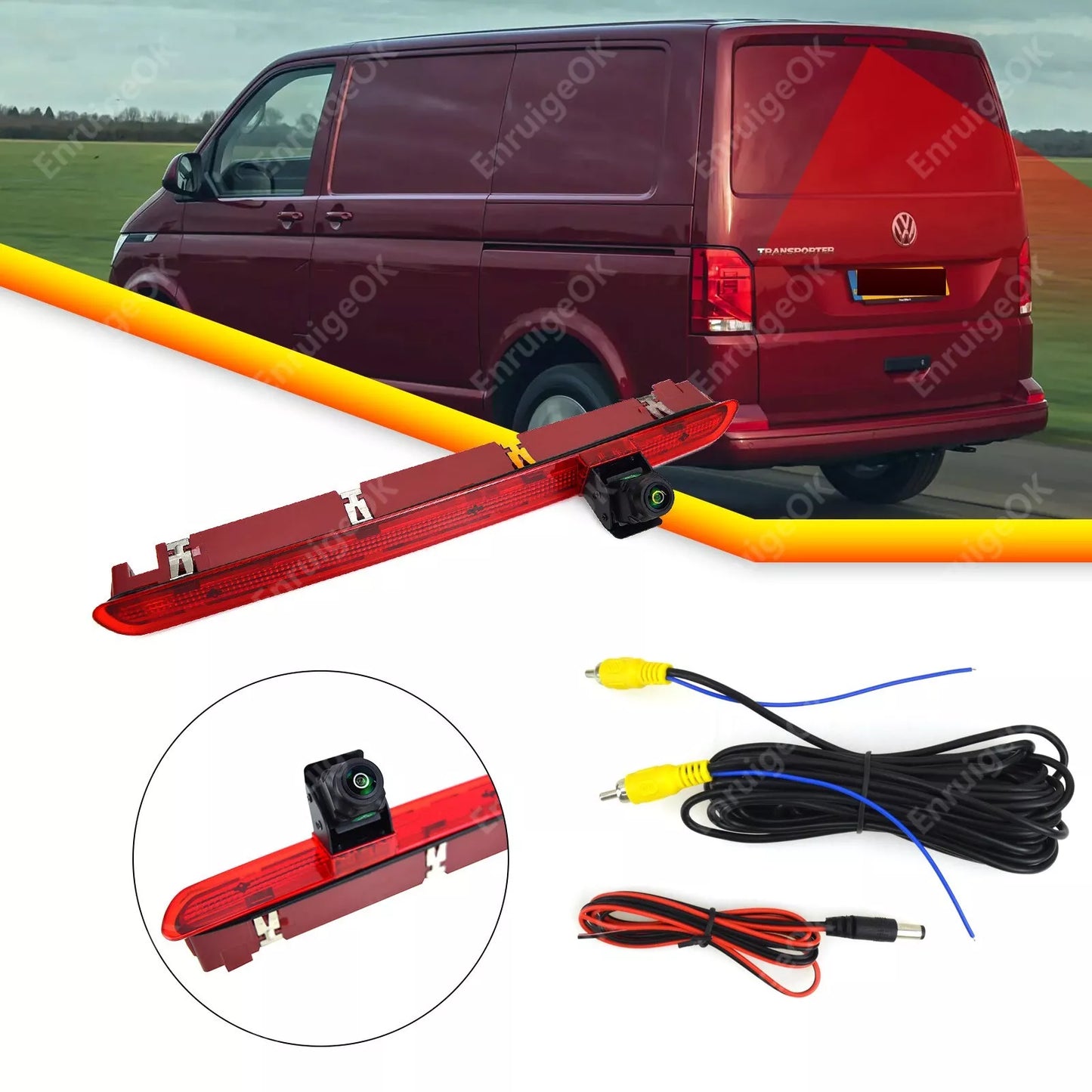 3rd Brake Light Rear View Backup Camera and Monitor Kit for VW Transporter T6