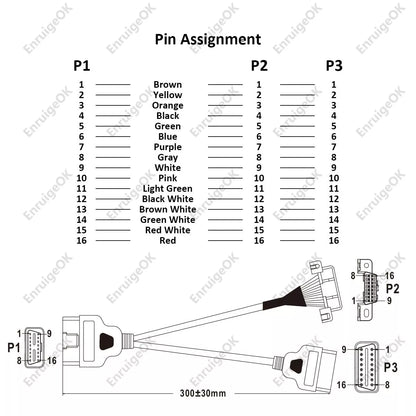 OBDII J1962 Male to 2 Female Connector Adapter Y Cable with Underdash Bracket