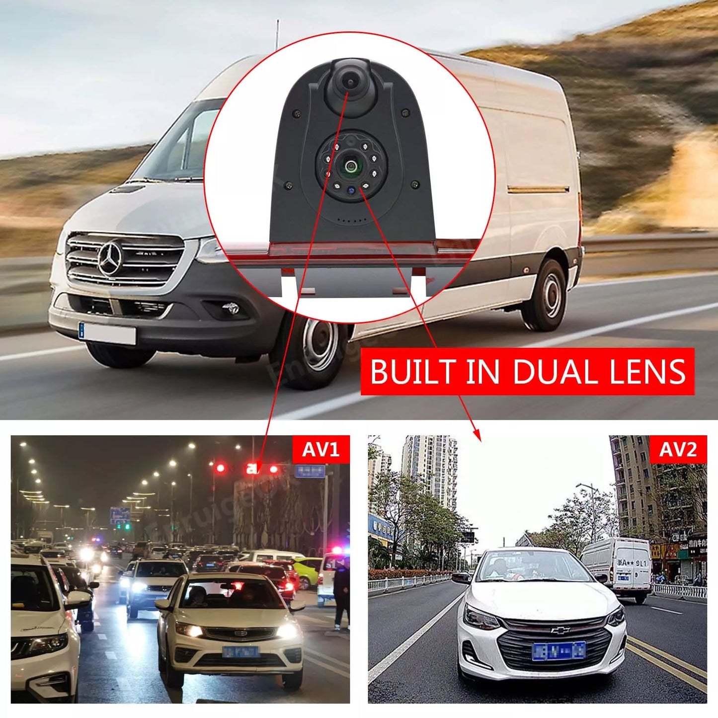 Dual Lens 3rd Brake Light Backup Rear View Camera for Mercedes-Benz Sprinter Van