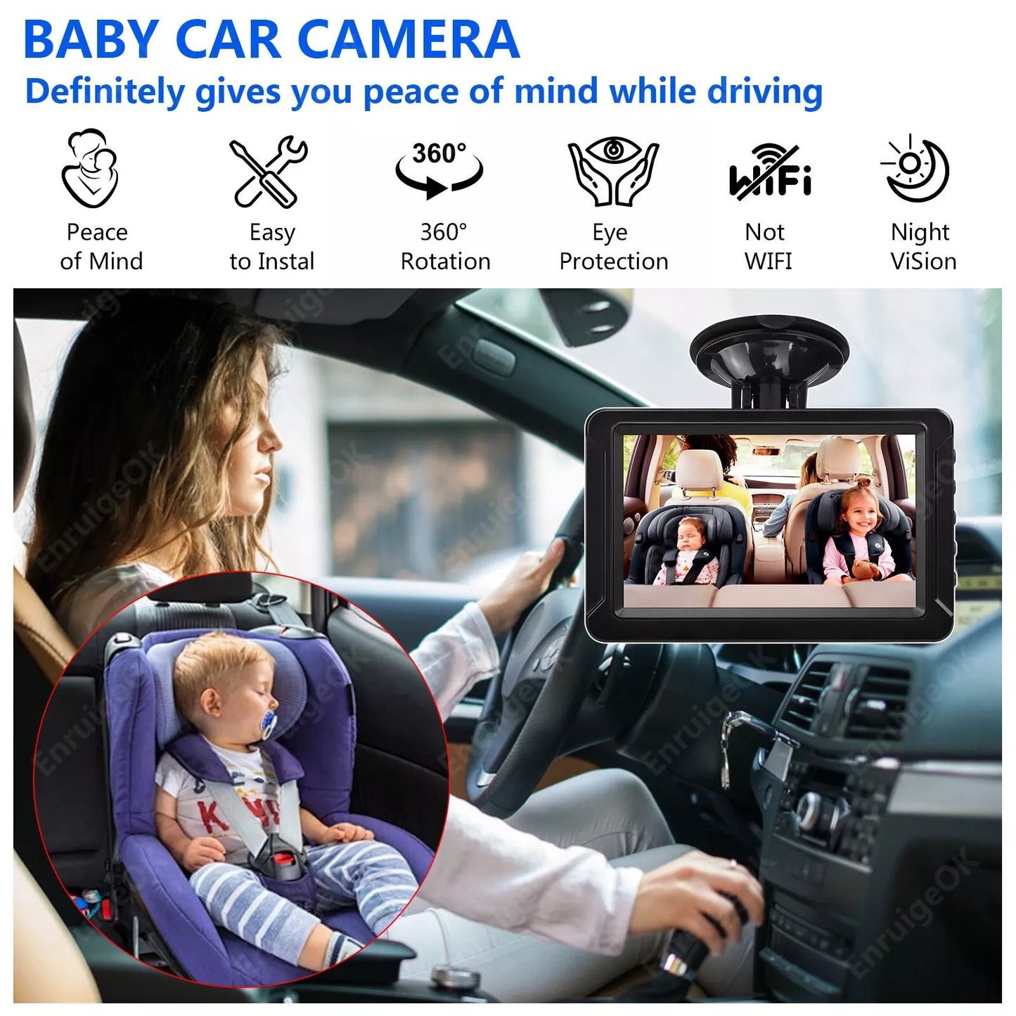 Baby Car Camera Baby Car Mirror 5Inch HD Baby Monitor for Back Seat Night Vision