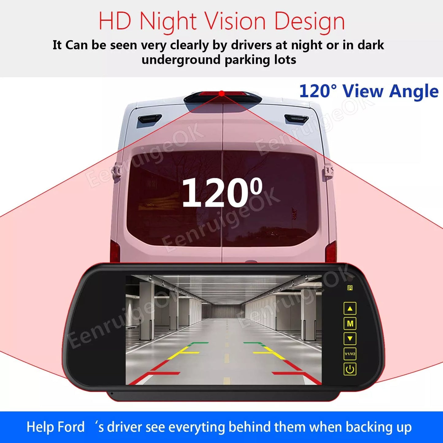 Third Brake Light Backup Camera for Ford Transit Van + 7" Rear View Monitor