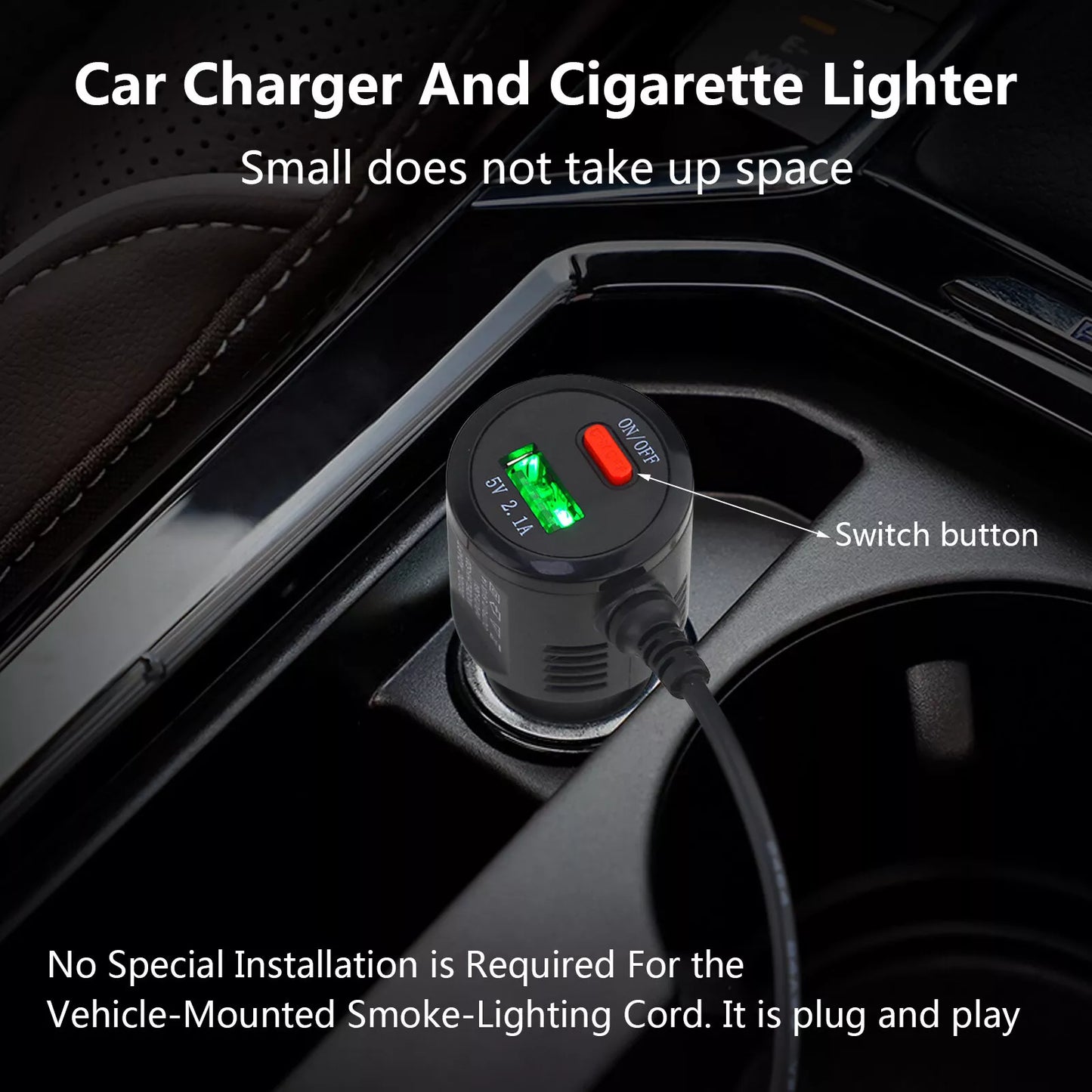 Cigarette Lighter Power Cable for Dash Cam With Charging Lead and on off Switch