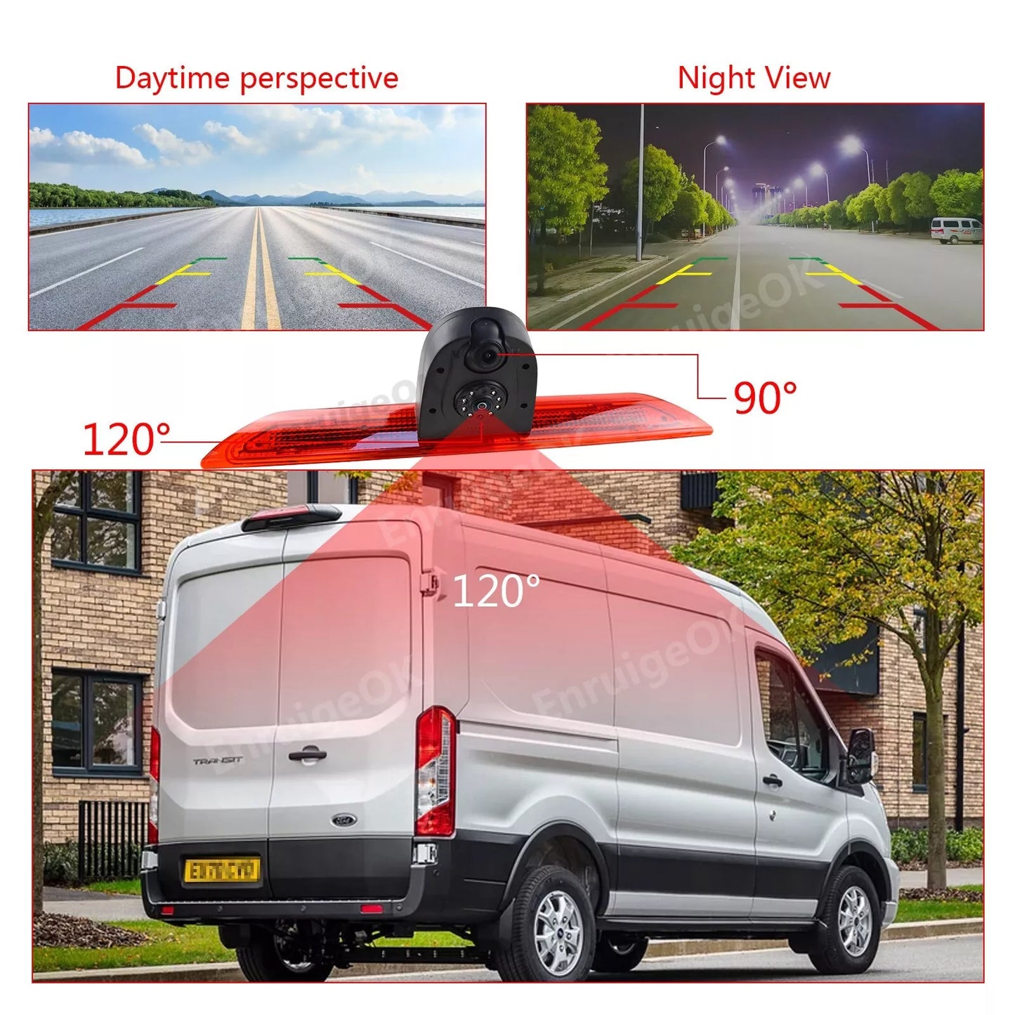 Dual Lens 3rd Brake Light Rear View Backup Camera for Ford Transit Van 2014-2018