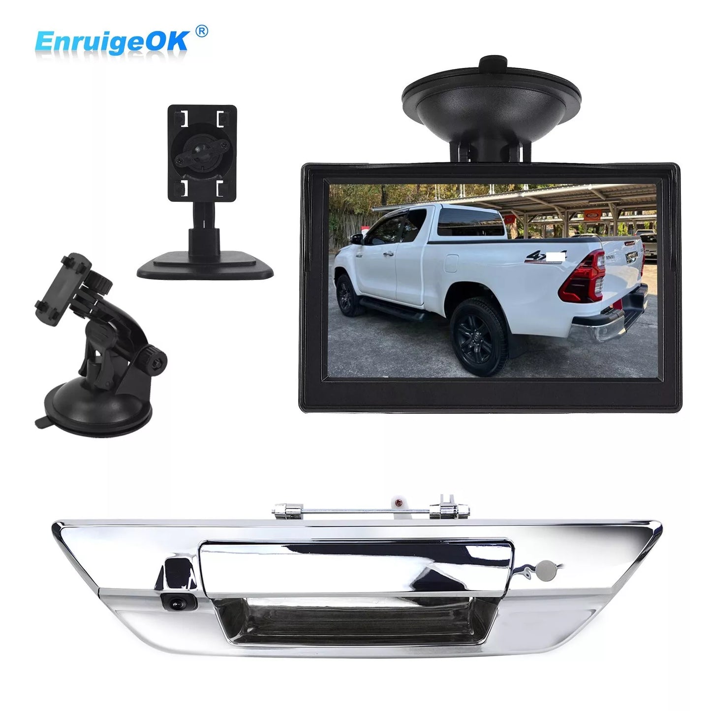 Chrome Tailgate Handle Backup Camera For Toyota Hilux Revo 2015-2021 +5" Monitor